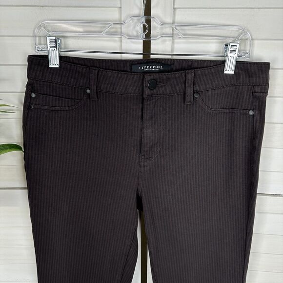 Liverpool Madonna Legging Dark Chocolate Brown Mini Stripe Pull On Pant Size‎ 10 - Picture 3 of 11